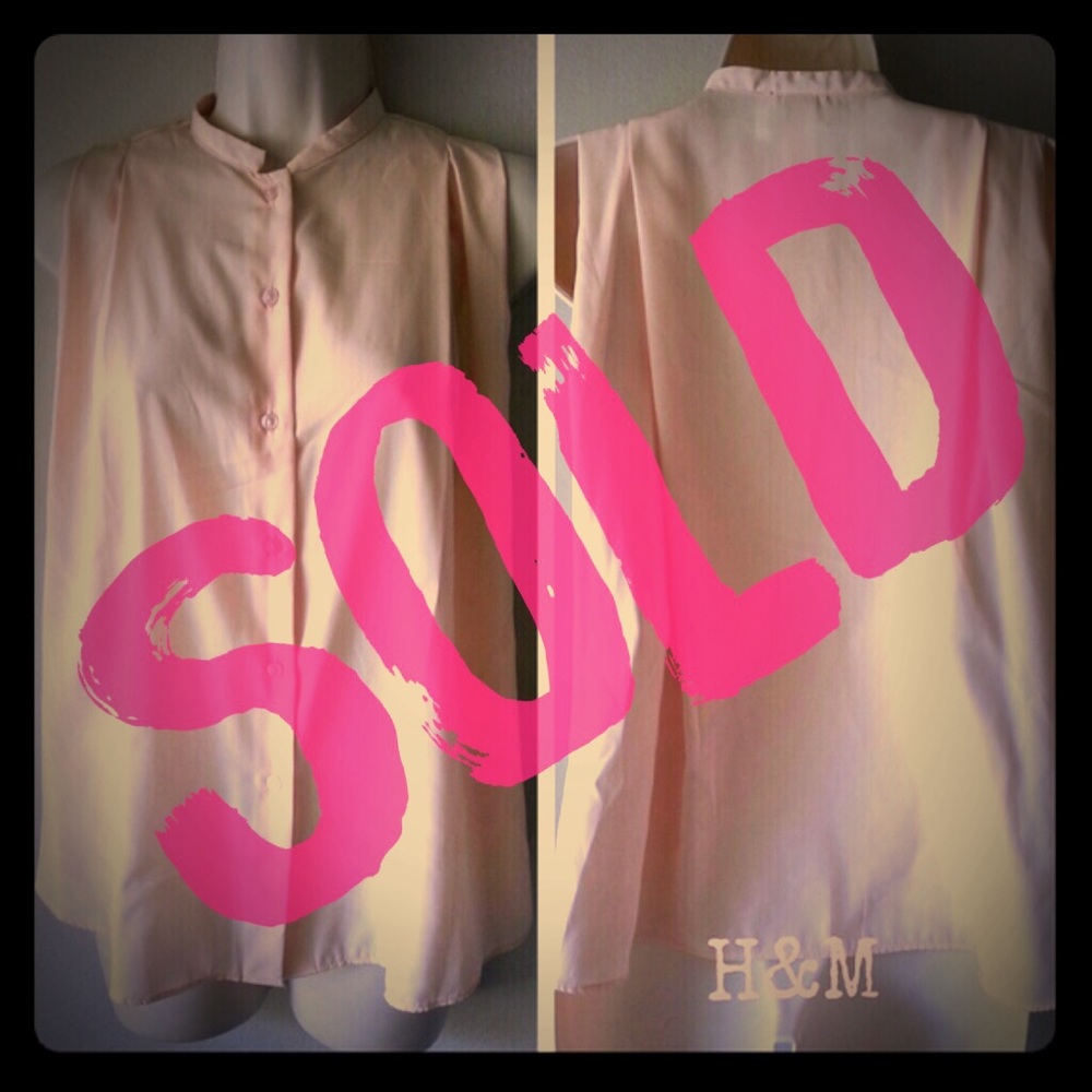 H&M Light Blush Pink Pleated Button Down Blouse