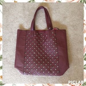 Maroon "leather" studded tote