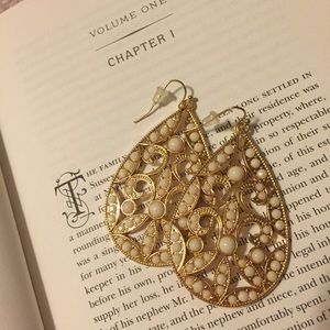 NEW Gold & cream - Ornate teardrop shaped earrings