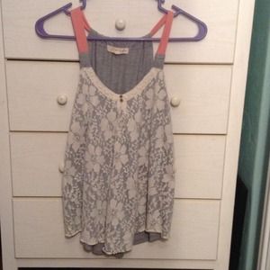 Grey and white lace top