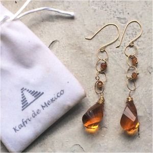 Amber Stone Delicate Dangle Earrings