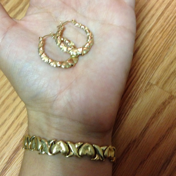 Xox gold bracelet with xox earrings