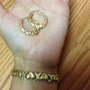 Xox gold bracelet with xox earrings