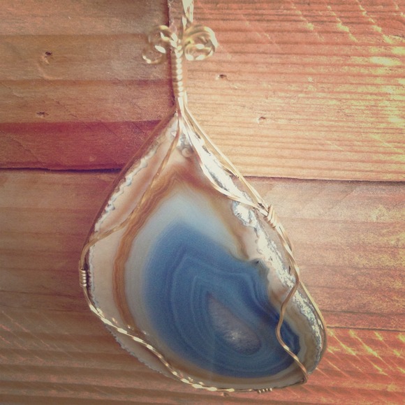 *****SOLD****Natural stone charm upcycled necklace