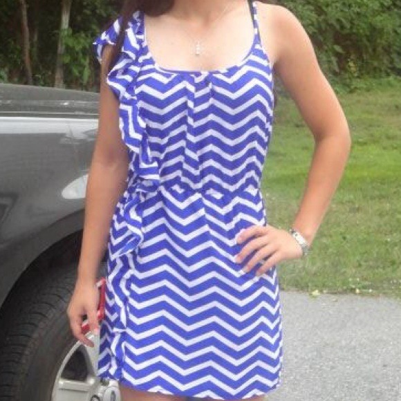Medium white & blue striped dress