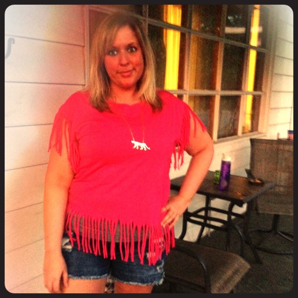 DIY hot pink fringe t - festival top