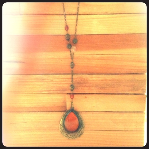 ****SOLD****Amber stoned upcycled costume necklace