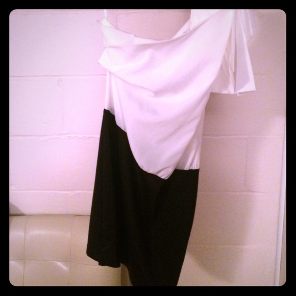 One Shouldered Black and White Cocktail Dress - Picture 1 of 1