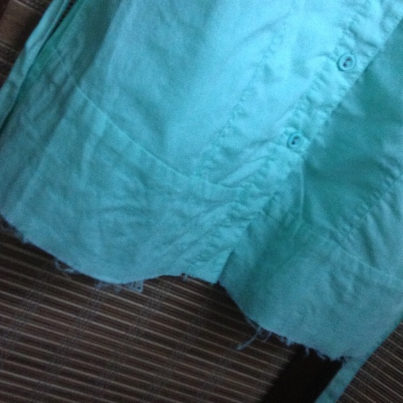 Mint green TULLE dress button up w belt raw bottom - Picture 3 of 4
