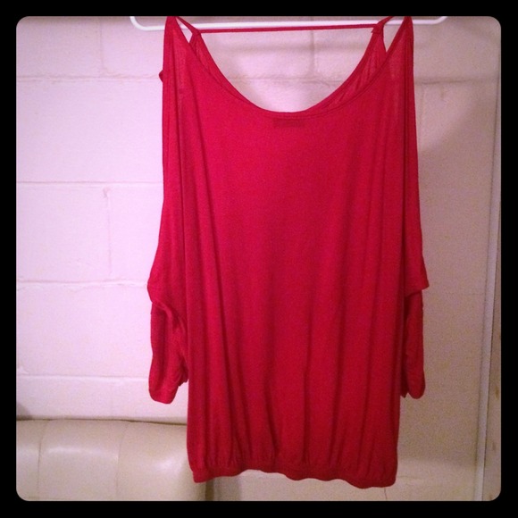 Red 100% Rayon Shirt; Open Slits On Arm - Picture 1 of 2
