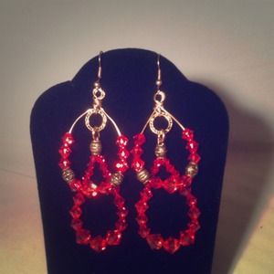 Red crystal hoop earring