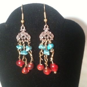 Turquoise and red earrings