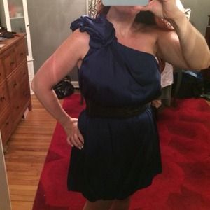 Navy blue satin party dress