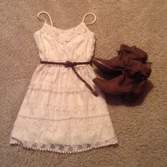 Cream Boho Dress with Crochet Detail