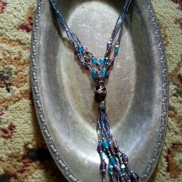 Purple and blue beaded necklace