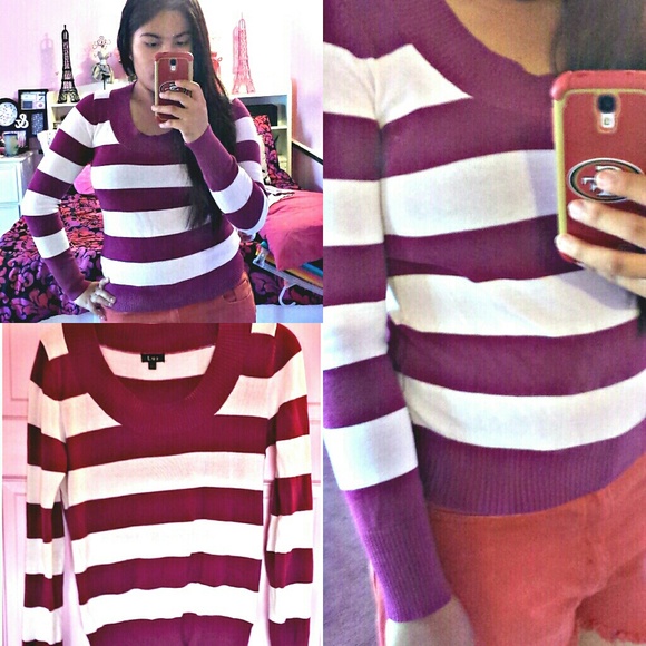 White and magenta striped long sleeve