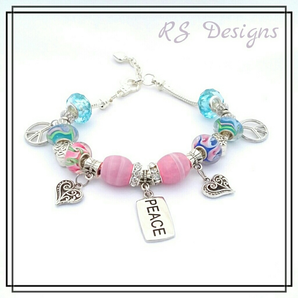 Peace & Love Murano Bead Bracelet