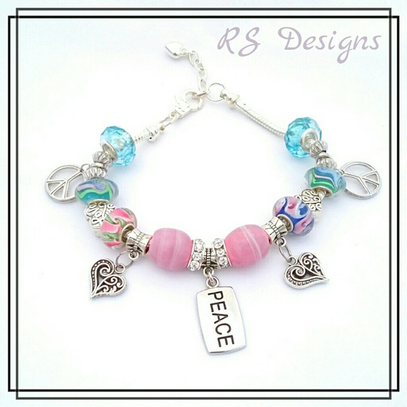 Peace & Love Murano Bead Bracelet - Picture 2 of 2
