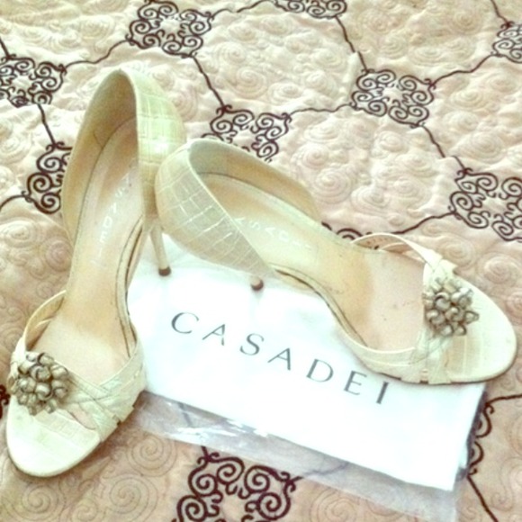 Casadei Snake Embossed Open Toe Heel Sandals - Picture 1 of 1