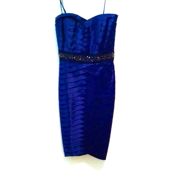BCBG Strapless Pleated Navy Cocktail Dress
