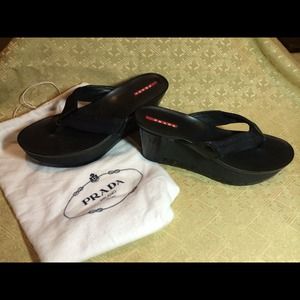 SOLD -Authentic Prada Thong Wedge Platform Sandals
