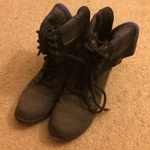Gray suede combat boots