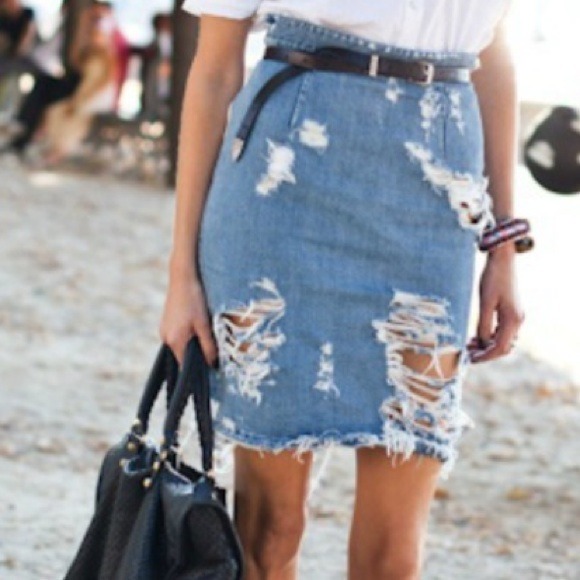 Hand Distressed Denim Skirt TRADED