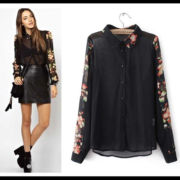 Floral sleeves black top