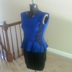 Royal blue and black peplum dress