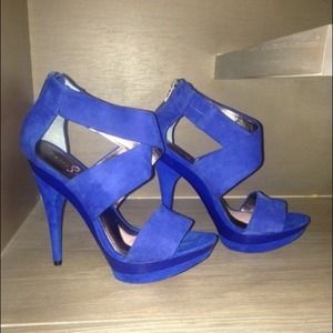 Blue suede Paris Hilton platform heels