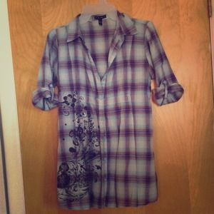 Women's purple and blue dressy plaid top