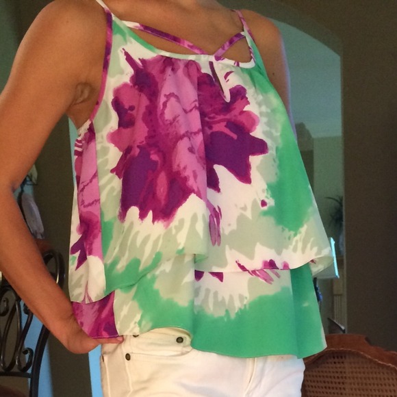 MM Couture Multi colored silk top size Medium