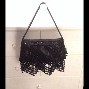 black sequenced purse w/hanging beads
