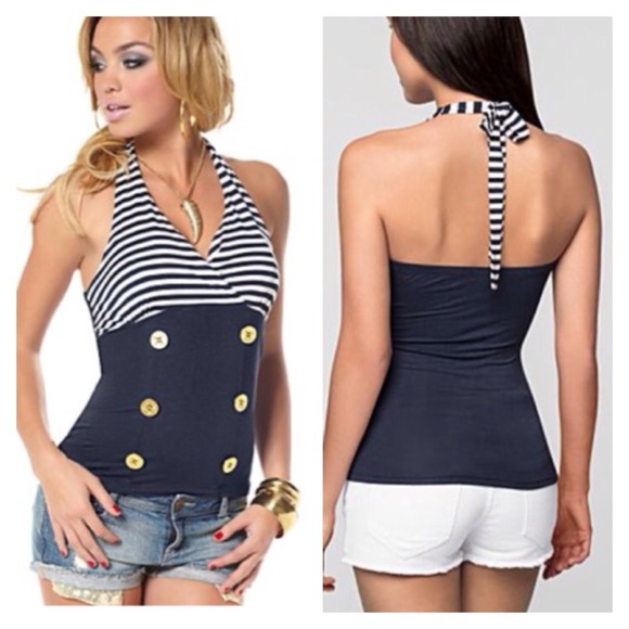 Tops - FINAL PRICE- BUTTON DETAIL HALTER TOP