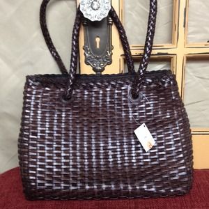 Talbots genuine leather straw handbag.
