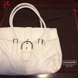 White leather coach bag
