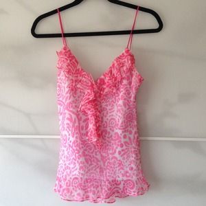 Pink & White Silk Milly Tank Top w/ Frill Front