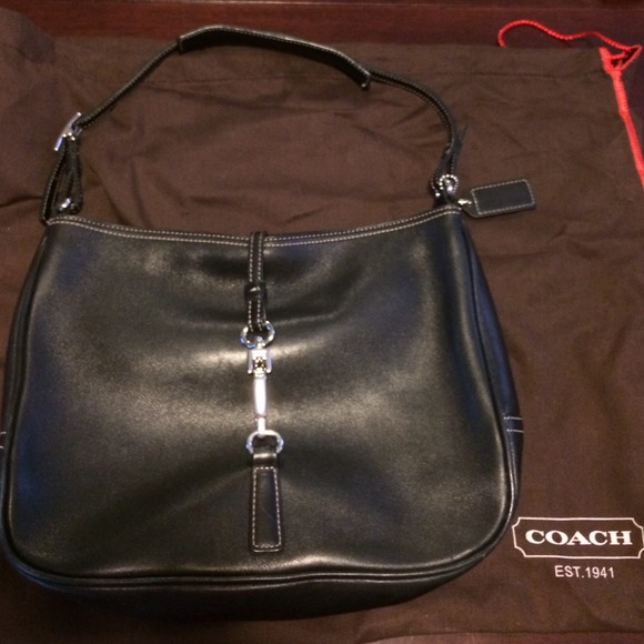 Black leather coach purse