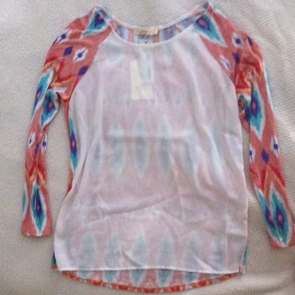 Pomelo mixed material ikat print top