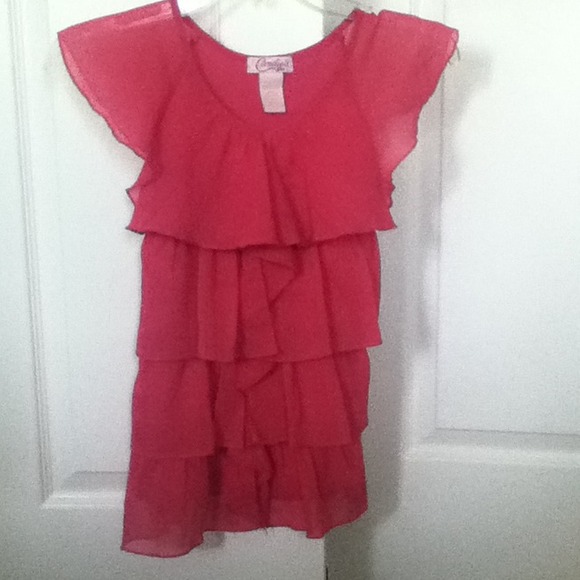 Pink ruffle v neck