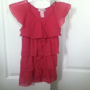 Pink ruffle v neck