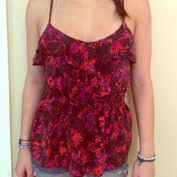 Purple orange and pink ruffled tank