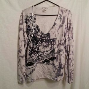 Gray/black long sleeve w/ sequins and rhinestones