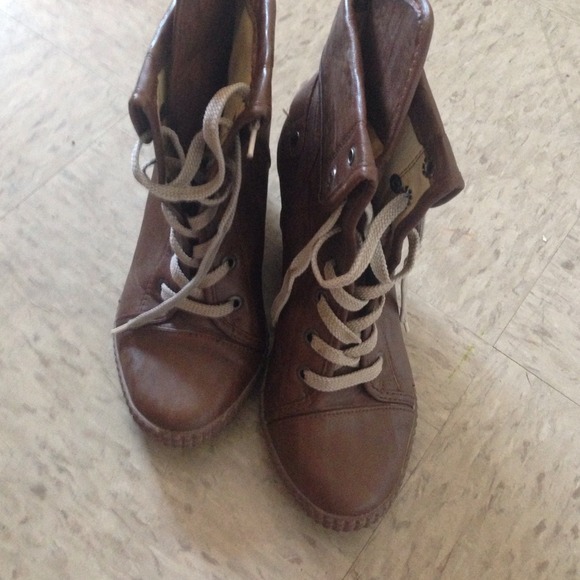 Brown wedged booties, WORN ONCE FOR THE PICTURE!! - Picture 2 of 4