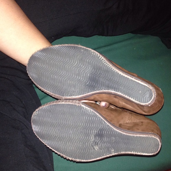Brown wedged booties, WORN ONCE FOR THE PICTURE!! - Picture 3 of 4