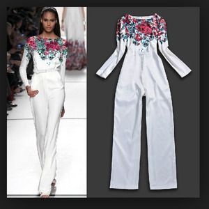 Elegant  Floral Print Long Sleeve Jumpsuit Romper