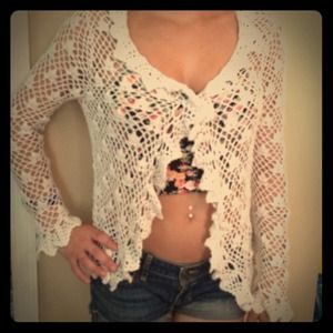 White crochet  cover up !  GREAT festival top!!