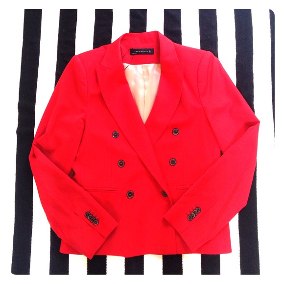 Zara Woman Red Double Breasted Blazer