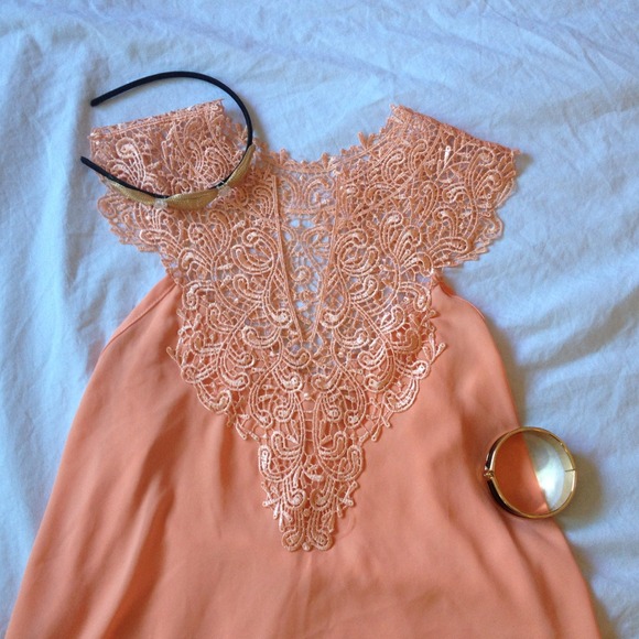 Peach sleeveless blouse with lace top