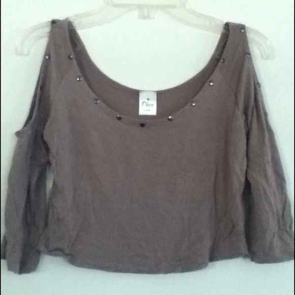 Brown Studded Cold Shoulder Crop Top